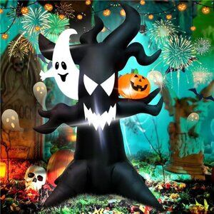 6FT Halloween Inflatable Haunted Tree with Glowing Ghost & LED Pumpkin